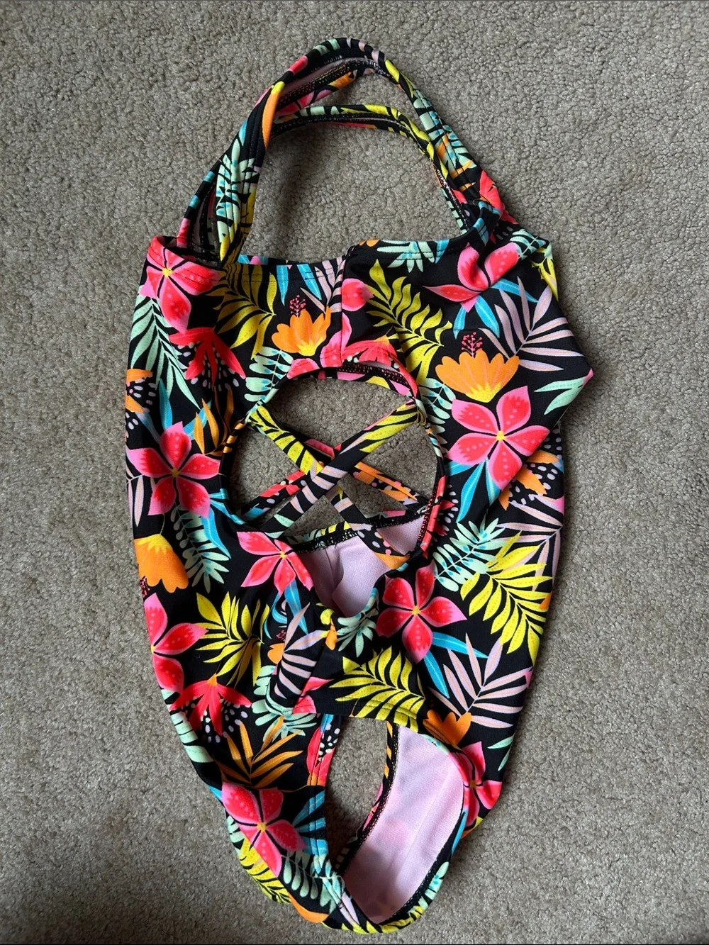 Girls Cat & Jack Black Tropical Floral One-Piece Swimsuit